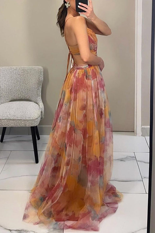 Robe élégante femme – Robe fluide à fleurs pour cérémonie et soirée chic