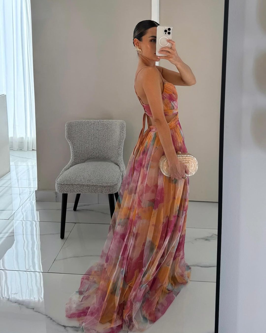 Robe élégante femme – Robe fluide à fleurs pour cérémonie et soirée chic