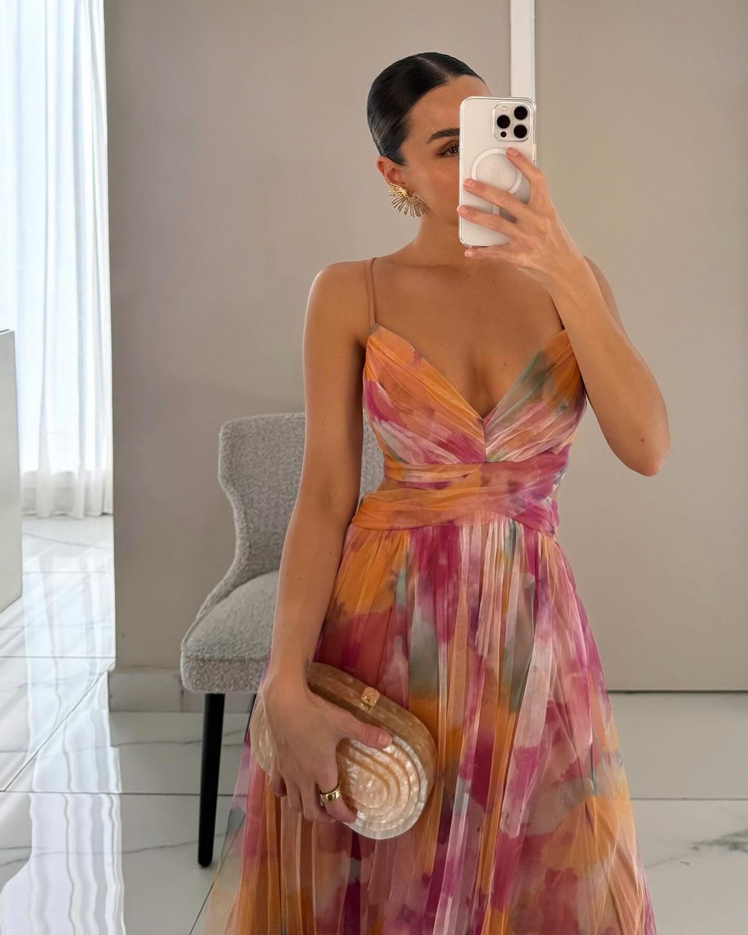 Robe élégante femme – Robe fluide à fleurs pour cérémonie et soirée chic