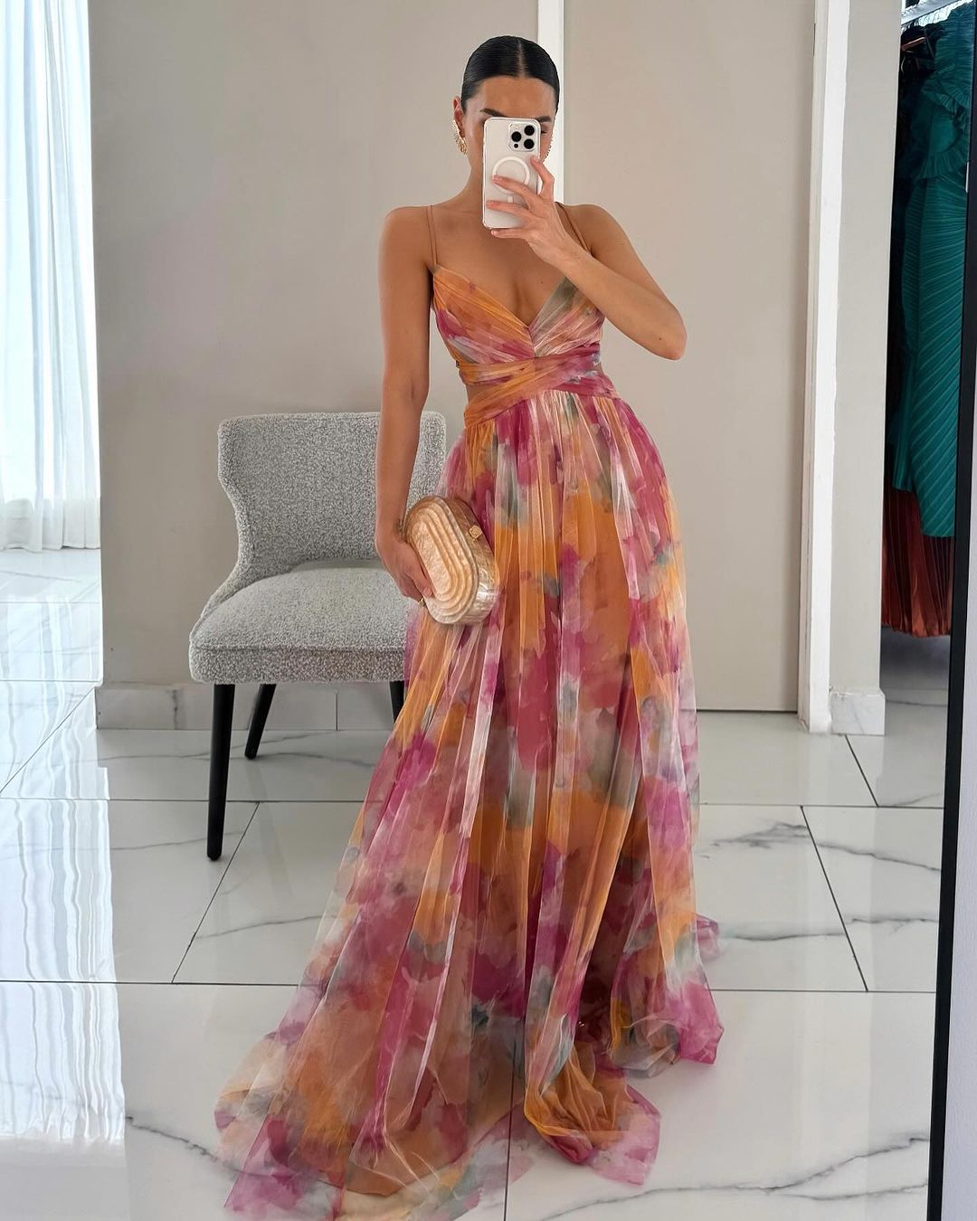 Robe élégante femme – Robe fluide à fleurs pour cérémonie et soirée chic