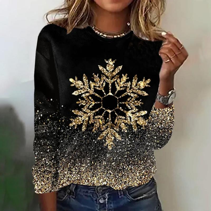 Pull femme à manches longues – Haut scintillant design flocon de neige élégant